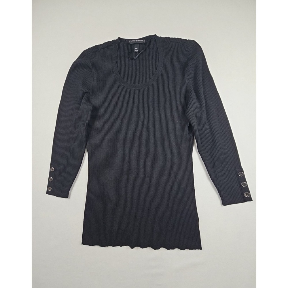 Lane Bryant‎ Womens Ribbed Blouse Stretch Black Size 14/16 Button Detail